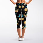 Cute Cartoon Taurus Pattern Print Women's Capri Leggings