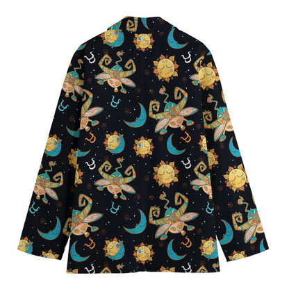 Cute Cartoon Taurus Pattern Print Women's Cotton Blazer