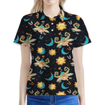 Cute Cartoon Taurus Pattern Print Women's Polo Shirt