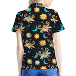 Cute Cartoon Taurus Pattern Print Women's Polo Shirt