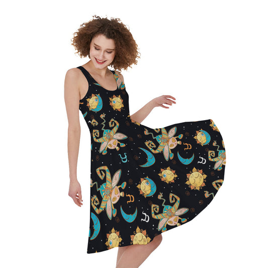 Cute Cartoon Taurus Pattern Print Women's Sleeveless Dress