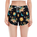 Cute Cartoon Taurus Pattern Print Women's Split Running Shorts