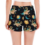 Cute Cartoon Taurus Pattern Print Women's Split Running Shorts