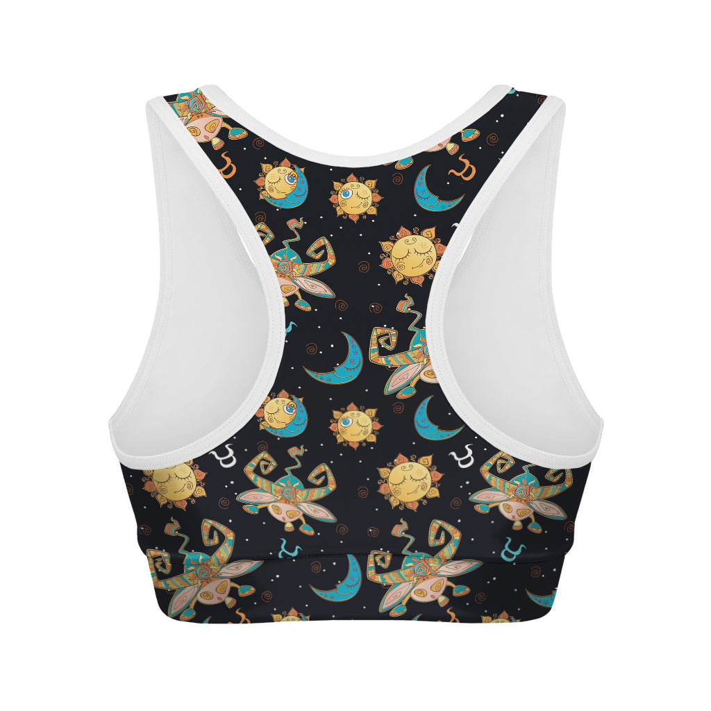 Cute Cartoon Taurus Pattern Print Women's Sports Bra