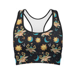 Cute Cartoon Taurus Pattern Print Women's Sports Bra