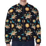 Cute Cartoon Taurus Pattern Print Zip Sleeve Bomber Jacket