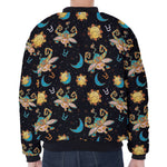 Cute Cartoon Taurus Pattern Print Zip Sleeve Bomber Jacket