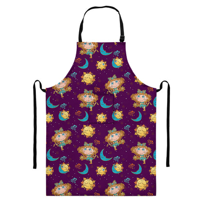 Cute Cartoon Virgo Pattern Print Bib Apron With Pocket