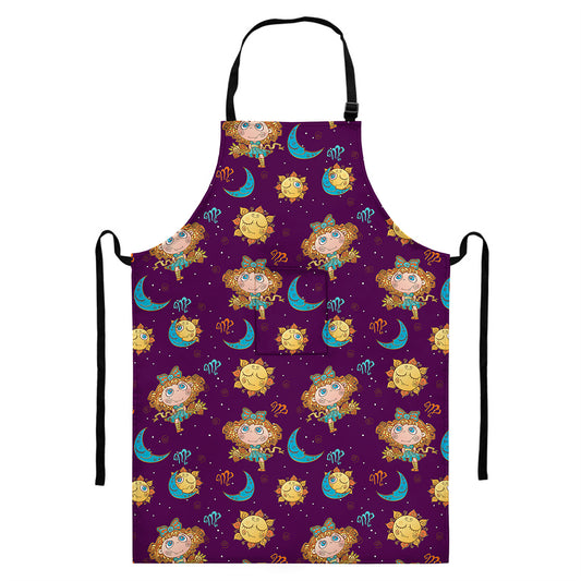 Cute Cartoon Virgo Pattern Print Bib Apron With Pocket