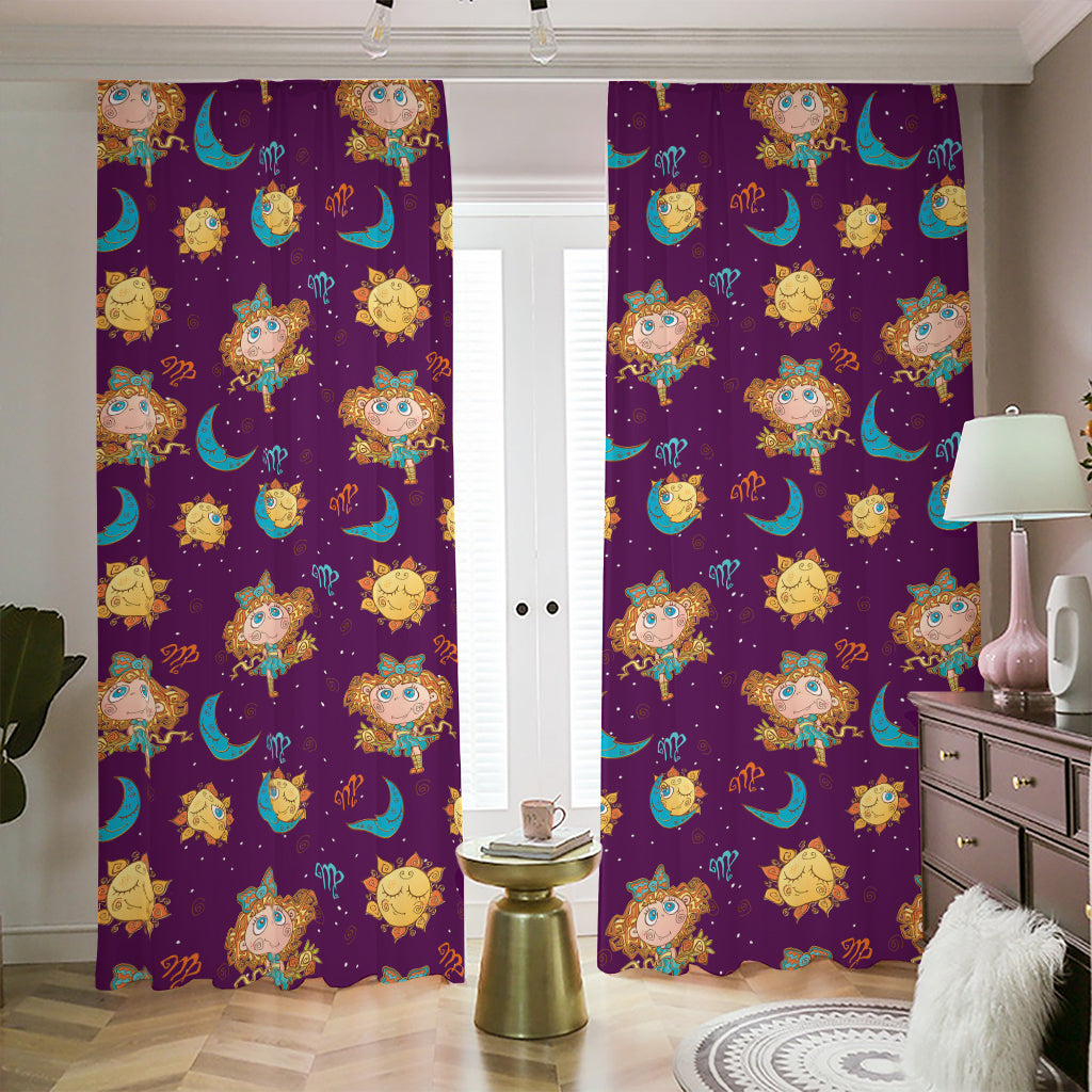 Cute Cartoon Virgo Pattern Print Blackout Pencil Pleat Curtains