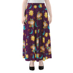 Cute Cartoon Virgo Pattern Print Chiffon Maxi Skirt