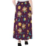 Cute Cartoon Virgo Pattern Print Chiffon Maxi Skirt