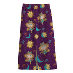 Cute Cartoon Virgo Pattern Print Cotton Front Slit Maxi Skirt