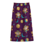 Cute Cartoon Virgo Pattern Print Cotton Front Slit Maxi Skirt