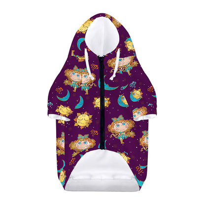 Cute Cartoon Virgo Pattern Print Dog Zip Up Hoodie