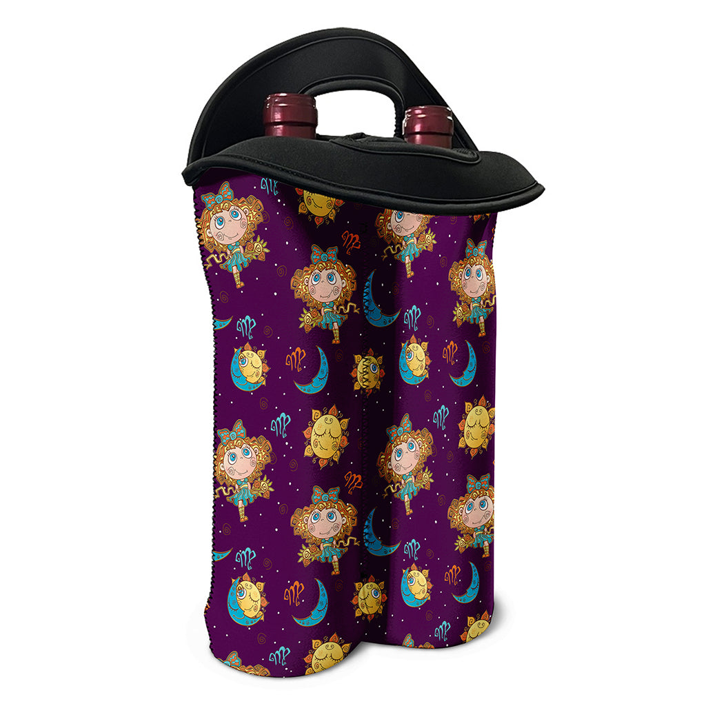 Cute Cartoon Virgo Pattern Print Double Neoprene Wine Tote
