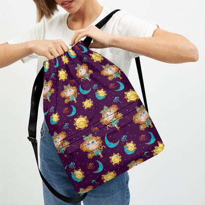 Cute Cartoon Virgo Pattern Print Drawstring Backpack