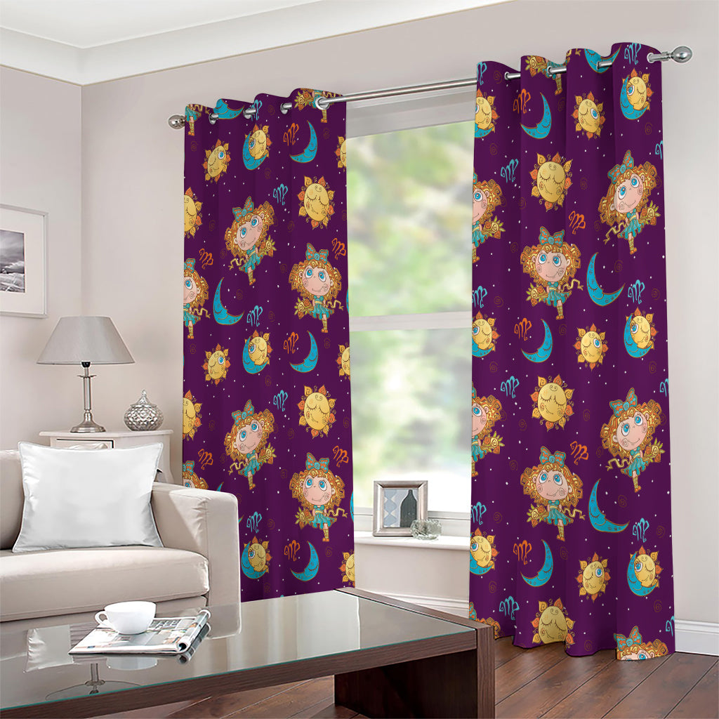 Cute Cartoon Virgo Pattern Print Extra Wide Grommet Curtains