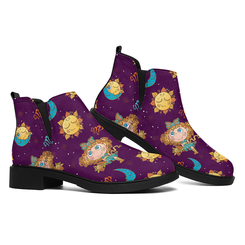 Cute Cartoon Virgo Pattern Print Flat Ankle Boots