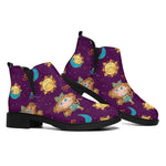 Cute Cartoon Virgo Pattern Print Flat Ankle Boots