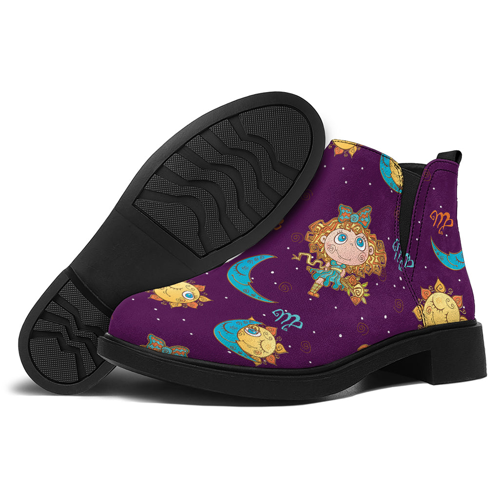 Cute Cartoon Virgo Pattern Print Flat Ankle Boots