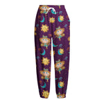 Cute Cartoon Virgo Pattern Print Fleece Lined Knit Pants