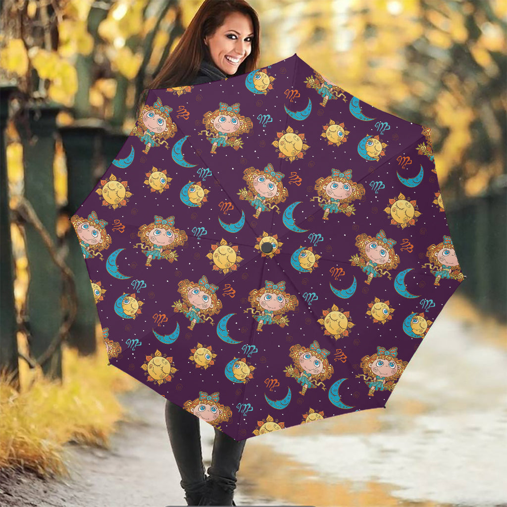 Cute Cartoon Virgo Pattern Print Foldable Umbrella