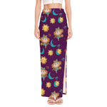 Cute Cartoon Virgo Pattern Print High Slit Maxi Skirt