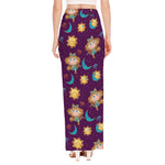 Cute Cartoon Virgo Pattern Print High Slit Maxi Skirt