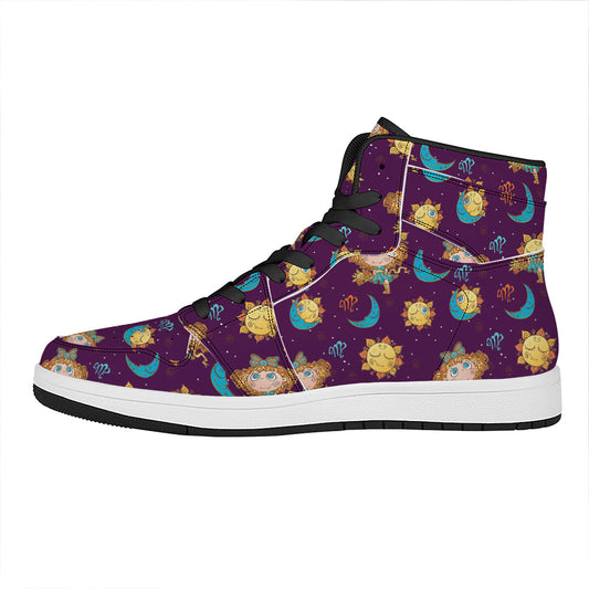 Cute Cartoon Virgo Pattern Print High Top Leather Sneakers