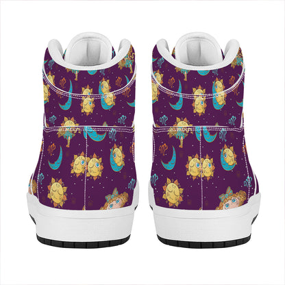 Cute Cartoon Virgo Pattern Print High Top Leather Sneakers