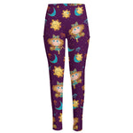 Cute Cartoon Virgo Pattern Print High-Waisted Pocket Leggings