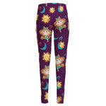 Cute Cartoon Virgo Pattern Print High-Waisted Pocket Leggings