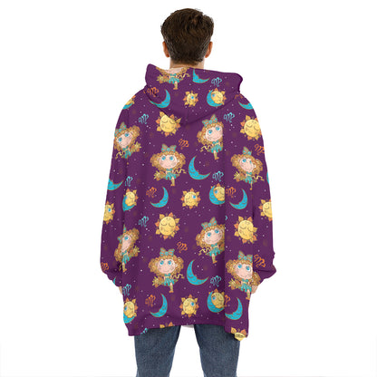 Cute Cartoon Virgo Pattern Print Hoodie Blanket