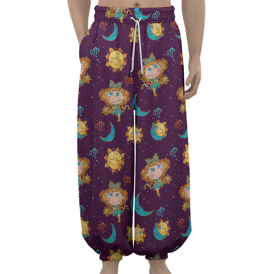 Cute Cartoon Virgo Pattern Print Lantern Pants
