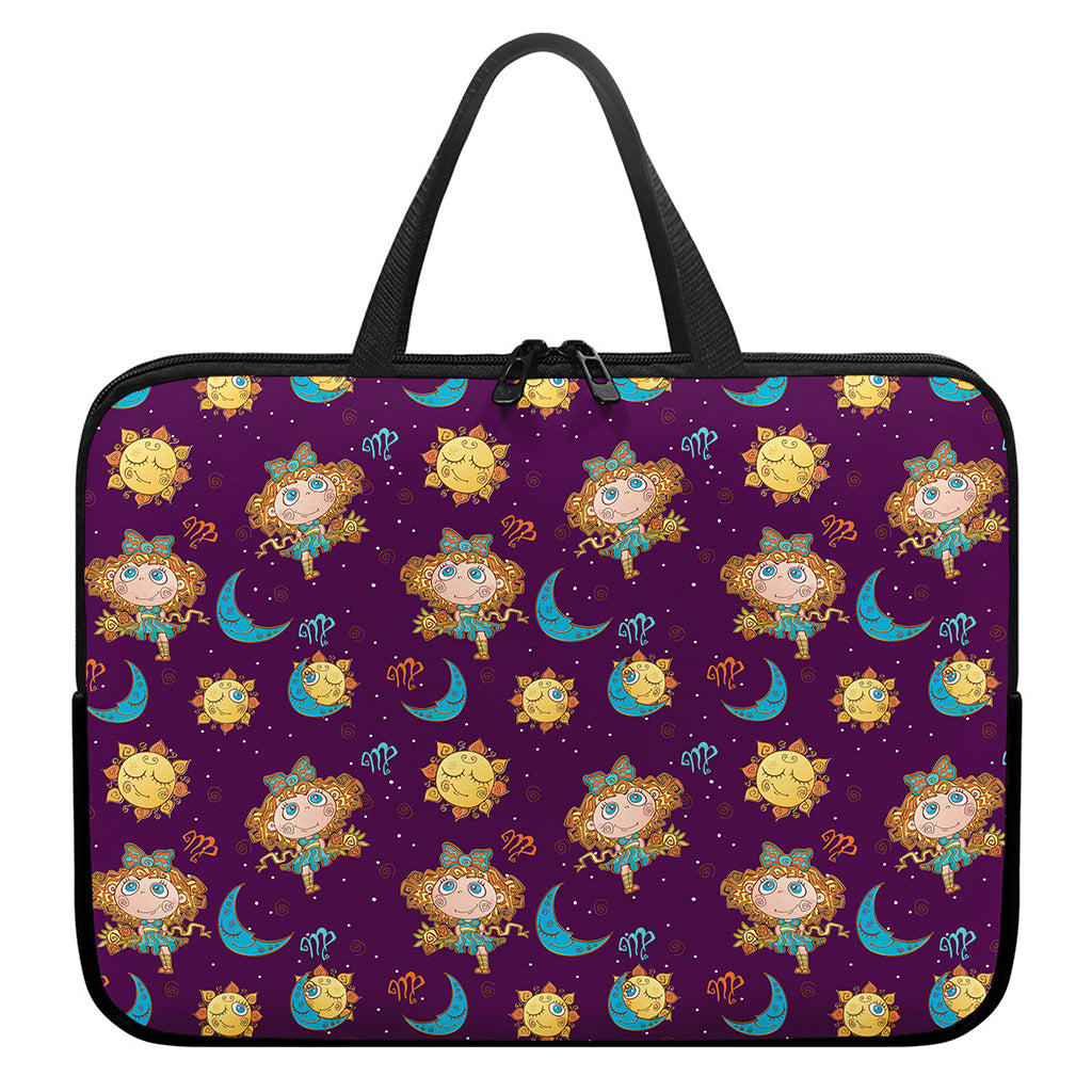 Cute Cartoon Virgo Pattern Print Laptop Sleeve With Handle