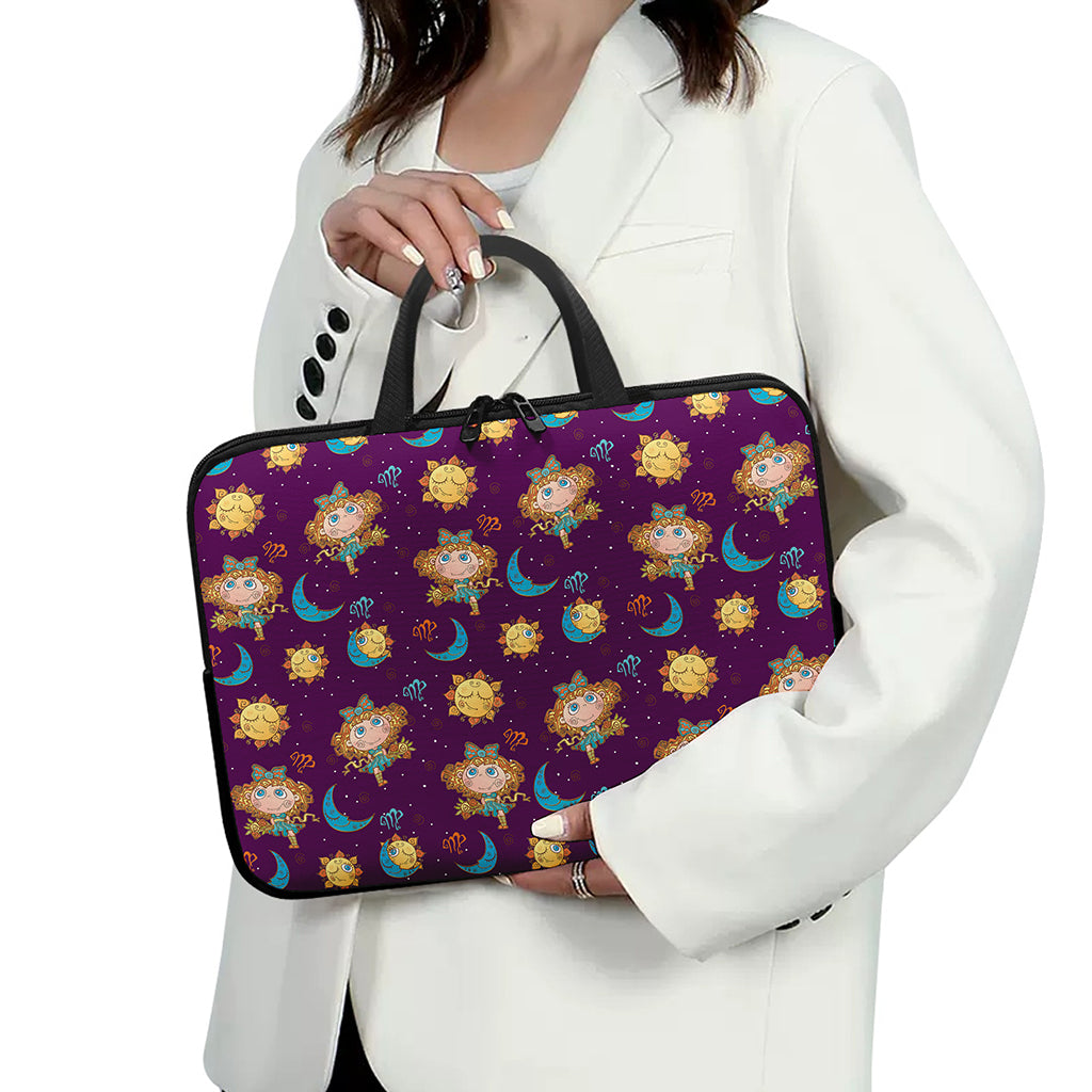 Cute Cartoon Virgo Pattern Print Laptop Sleeve With Handle