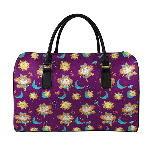 Cute Cartoon Virgo Pattern Print Leather Duffle Bag