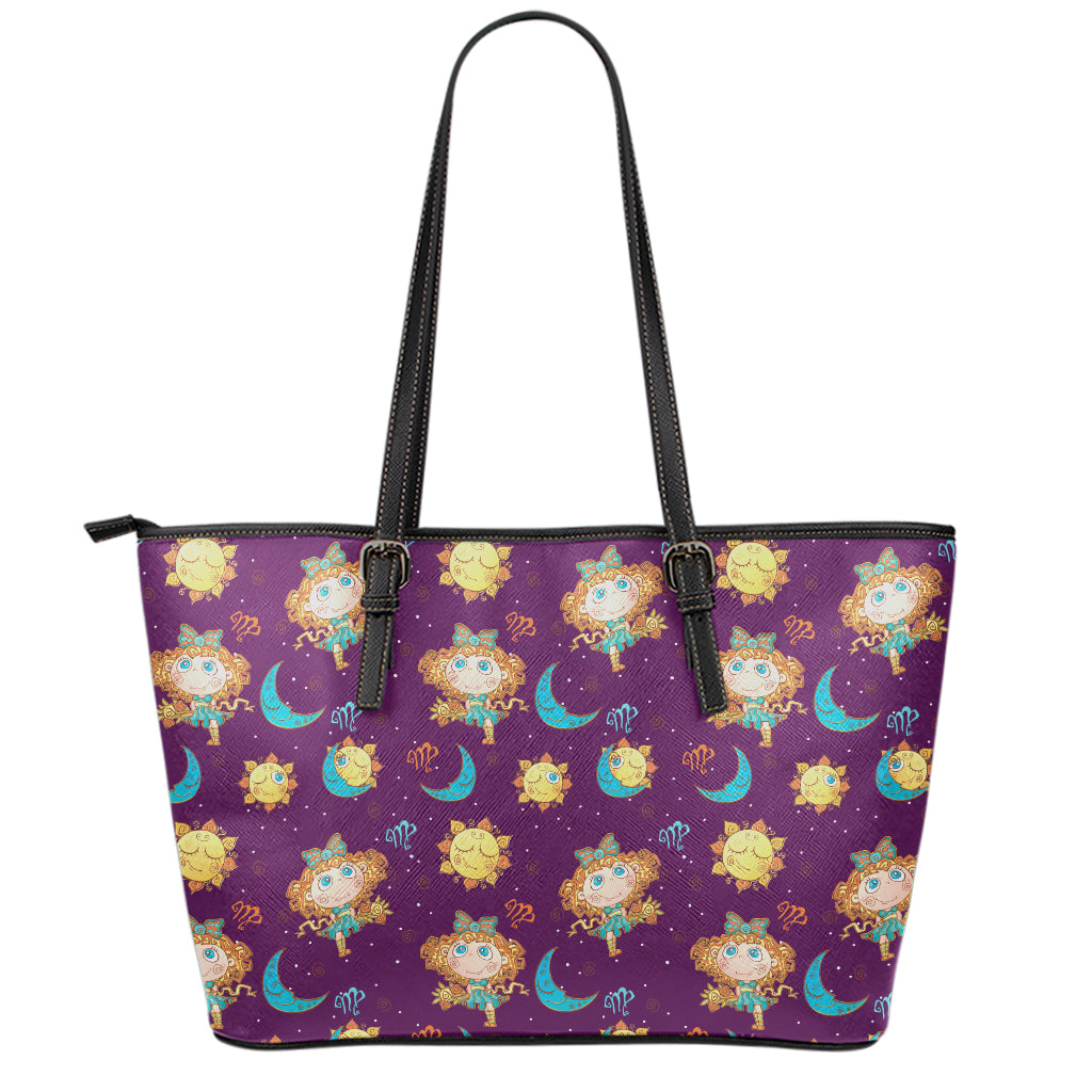 Cute Cartoon Virgo Pattern Print Leather Tote Bag