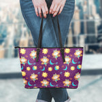 Cute Cartoon Virgo Pattern Print Leather Tote Bag