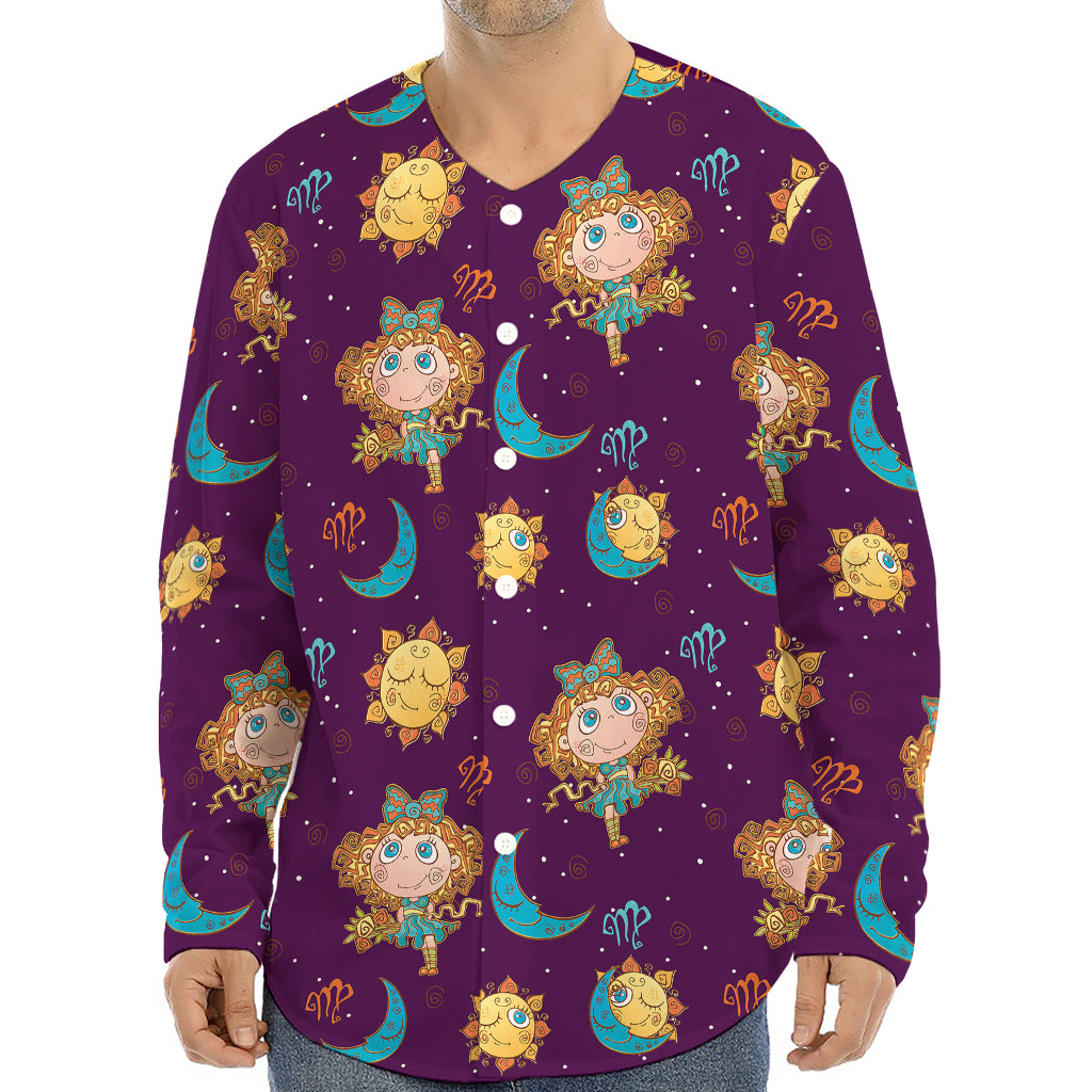 Cute Cartoon Virgo Pattern Print Long Sleeve Baseball Jersey