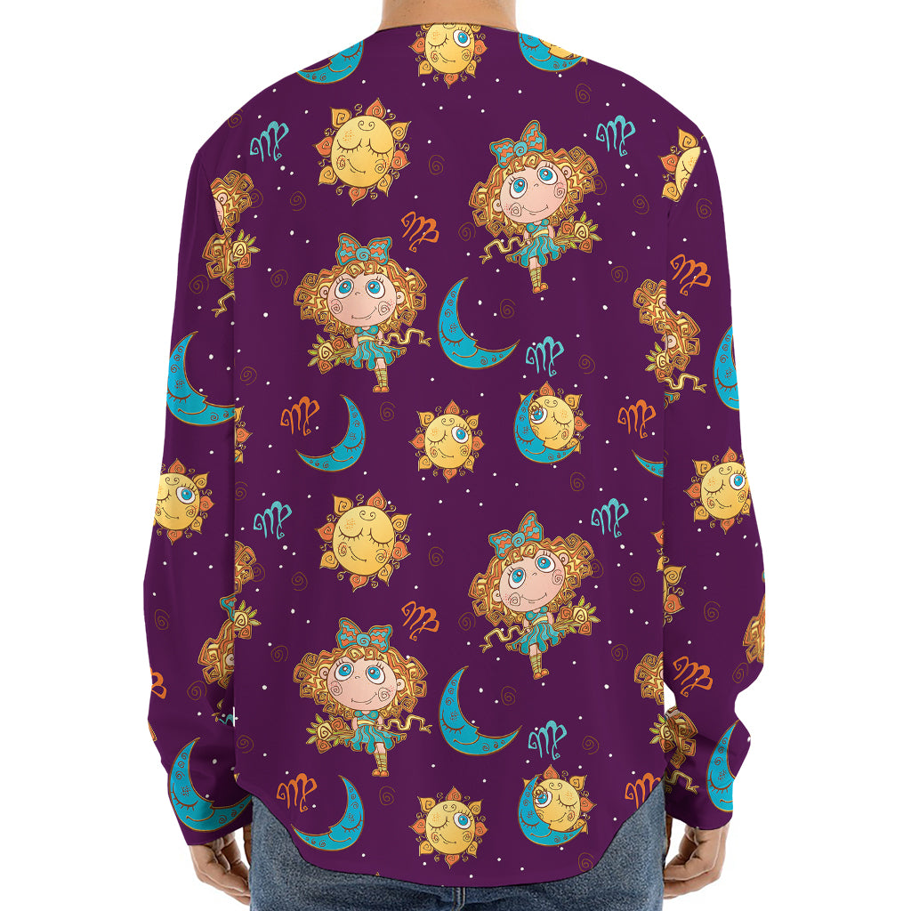 Cute Cartoon Virgo Pattern Print Long Sleeve Baseball Jersey