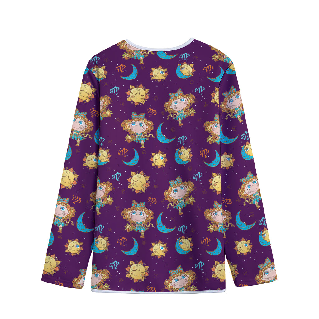 Cute Cartoon Virgo Pattern Print Long Sleeve Short Coat