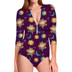 Cute Cartoon Virgo Pattern Print Long Sleeve Swimsuit