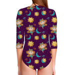 Cute Cartoon Virgo Pattern Print Long Sleeve Swimsuit
