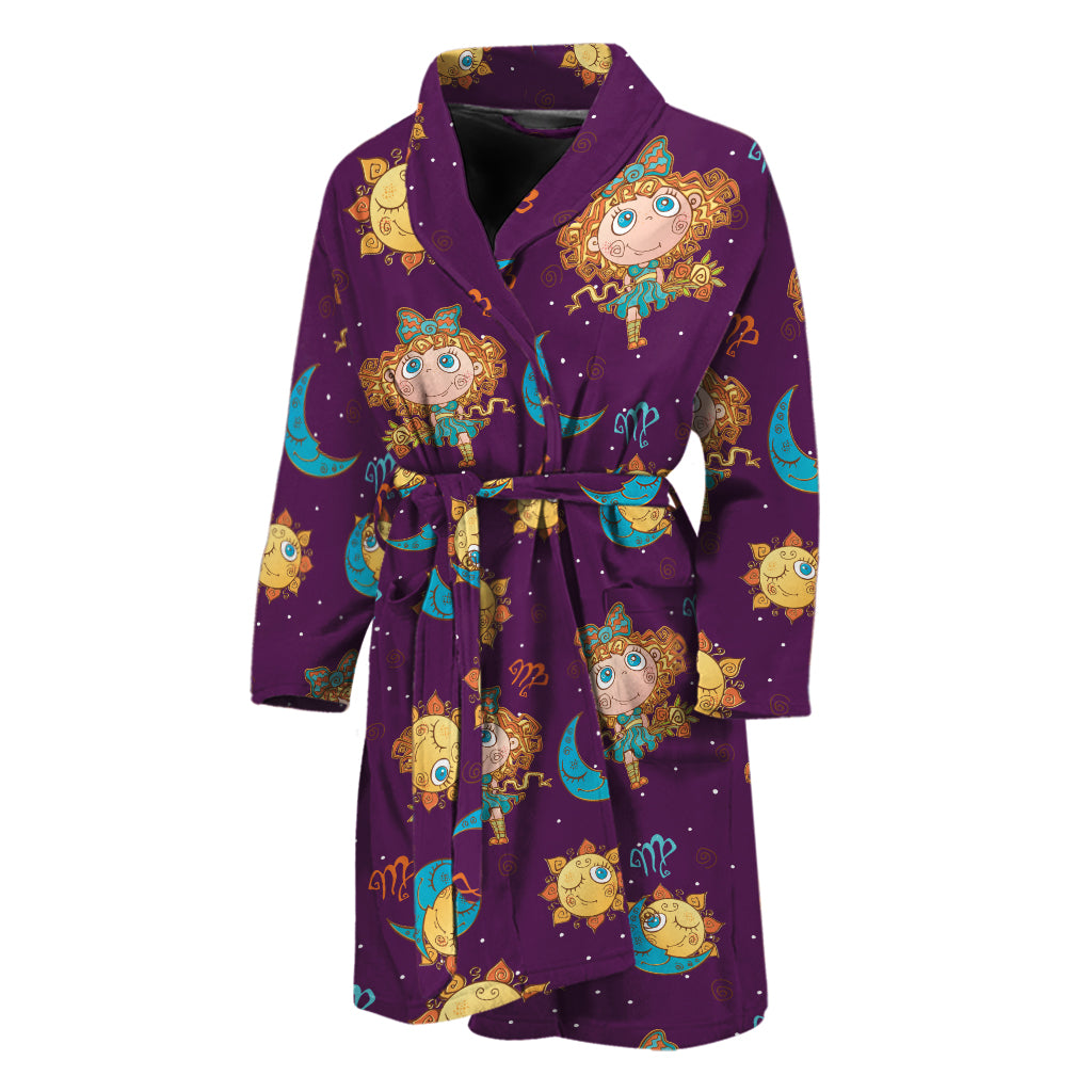 Cute Cartoon Virgo Pattern Print Men's Bathrobe