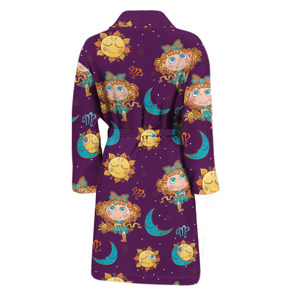 Cute Cartoon Virgo Pattern Print Men's Bathrobe