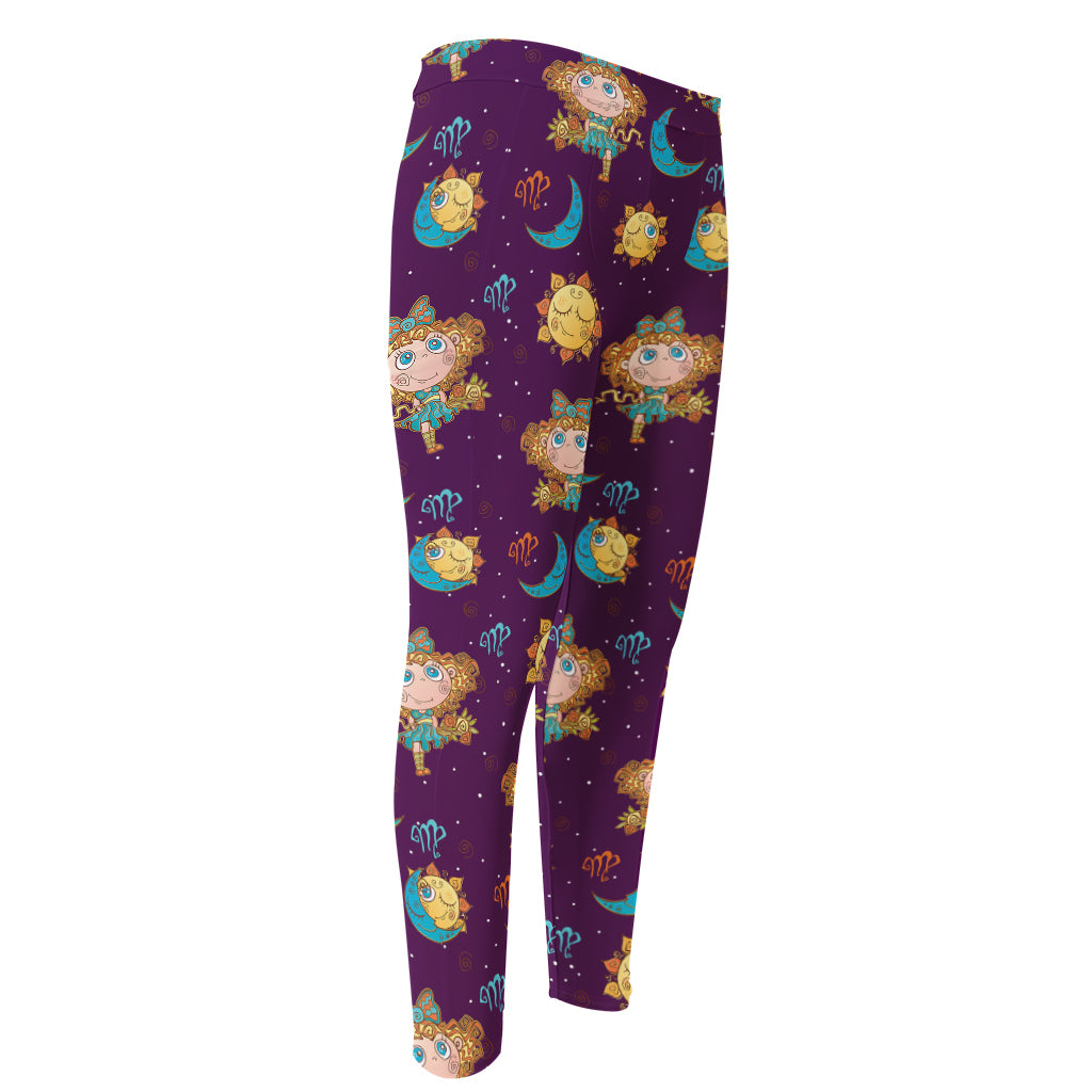 Cute Cartoon Virgo Pattern Print Men's Compression Pants