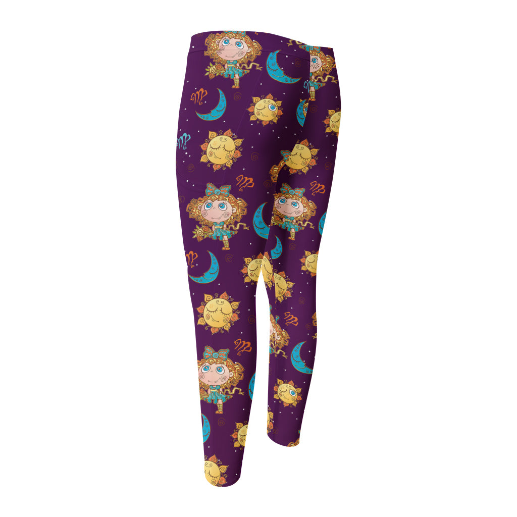 Cute Cartoon Virgo Pattern Print Men's Compression Pants