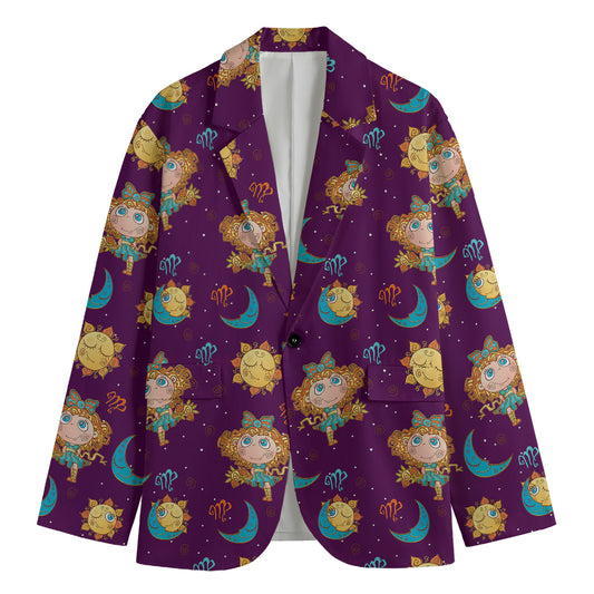 Cute Cartoon Virgo Pattern Print Men's Cotton Blazer